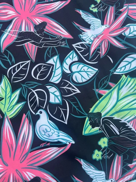 RSVLTS Black Button-Up with Pink & Teal Tropical Print - Picture 3 of 6